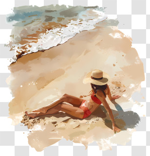 Relaxing - Woman Relaxing On Sandy Beach Transparent PNG