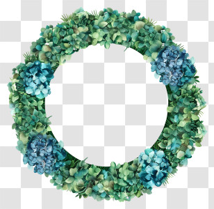 Flowers Circle - Green And Blue Hydrangea Wreath Transparent PNG