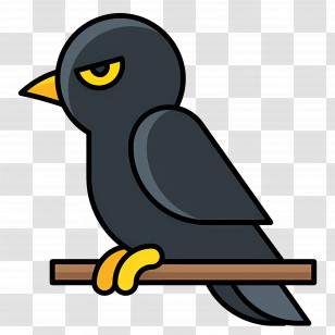 Raven - Black Bird With Yellow Beak On Branch Transparent PNG