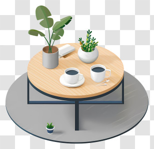 Coffee Table - Coffee Table With Cups And Plants Transparent PNG
