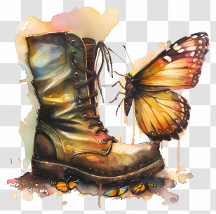 Butterfly - Military Boot And Butterfly Artwork Transparent PNG