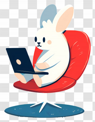 Working Rabbit - White Bunny With Laptop On Blue Chair Transparent PNG