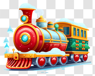Christmas Train - Decorative Holiday Train With Snowy Details Transparent PNG