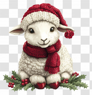 Christmas Sheep - White Sheep In Red Scarf For Christmas Transparent PNG