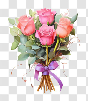 Icon - Beautiful Rose Bouquet With Pink Blossoms Transparent PNG