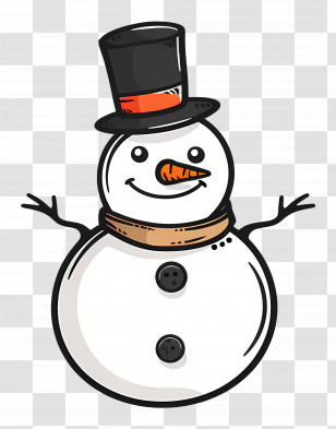 Snowman - Cartoon Snowman With Festive Top Hat Transparent PNG