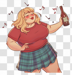 Drunk Girl - Joyful Woman Singing With A Bottle Illustration Transparent PNG