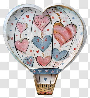 Hot Air Balloon - Heart-Shaped Hot Air Balloon With Hearts Transparent PNG