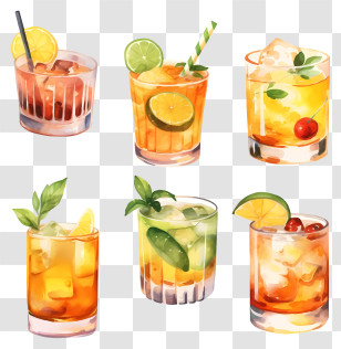 Cocktails - Colorful Assorted Cocktails In Glasses Transparent PNG