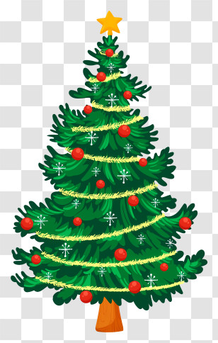 Christmas Tree - Decorated Christmas Tree With Star And Ornaments Transparent PNG