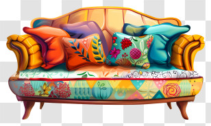 Sofa - Colorful Couch With Decorative Pillows Transparent PNG