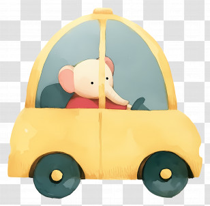 Watercolor Car - Elephant Driving A Yellow Car Transparent PNG