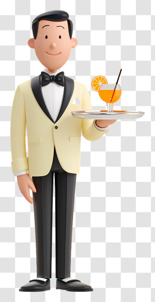 Confident Waiter - Butler-style Waiter Serving Cocktail Transparent PNG