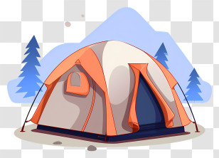 Tent - Orange Camping Tent With Mountain View Transparent PNG