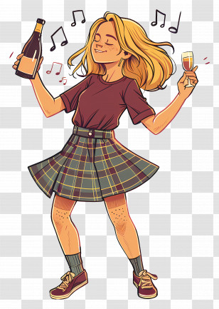 Drunk Girl - Joyful Dancing Girl With Wine Glass Transparent PNG