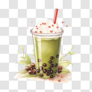 Matcha Bubble Tea - Green Milk Boba Tea Drink Illustration Transparent PNG