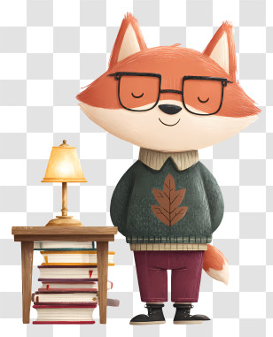 Red Fox - Stylish Fox With Books Transparent PNG