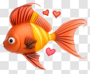 Realistic Valentine Fish - Cute Goldfish With Floating Hearts Transparent PNG