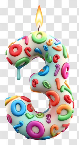Number 3 Birthday Candle - Birthday Candle Number 3 With Flame Transparent PNG