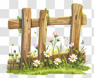 Farm Fence - Wooden Fence With Colorful Flowers Transparent PNG