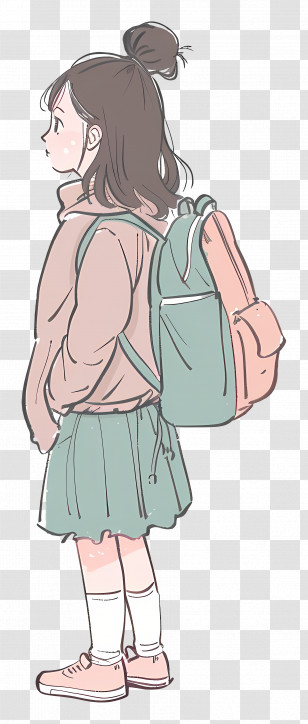 Girl With Backpack - Cartoon Girl With Backpack In Casual Style Transparent PNG