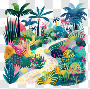 Garden Path - Colorful Tropical Jungle Illustration Transparent PNG