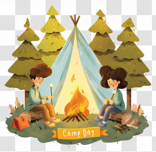 National Camp Day - Camp Day Celebration With Kids And Fire Transparent PNG