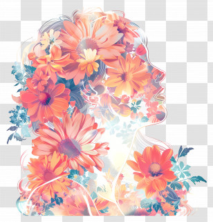 Flower Girl - Colorful Floral Silhouette Transparent PNG