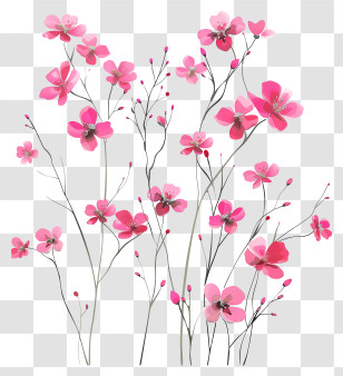 Pink Flowers - Pink Cherry Blossom Flowers Illustration Transparent PNG