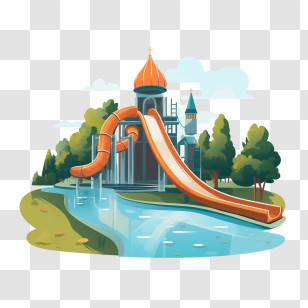 Water Park - Water Park Slide And Castle Design Transparent PNG