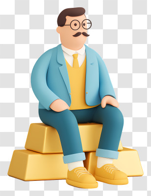 Businessman Sitting Gold Bars - Cartoon Man Sitting On Gold Bars Transparent PNG