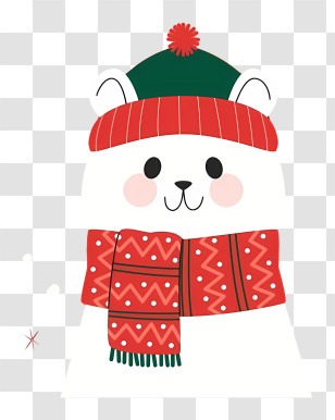 White Bear - White Bear With Red Scarf And Hat Transparent PNG