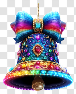 Elaborate Bell Art - Rainbow Bow Jeweled Bell Transparent PNG