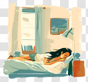 Girl Sleeping On Bed - Girl Sleeping On Bed In Cozy Bedroom Transparent PNG