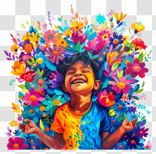 Making Life Beautiful Day - Smiling Child With Flowers Art Transparent PNG