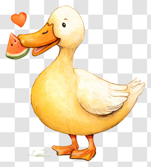 Duck Eating Food - Cute Duck Enjoying Watermelon In Summer Transparent PNG