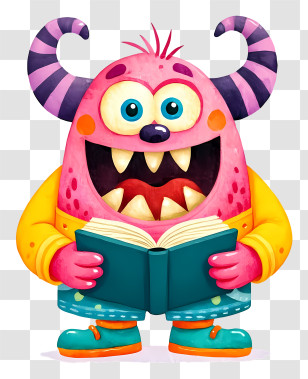 Cartoon Monster - Pink Monster Reading Book Transparent PNG