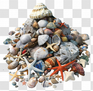 Beachcombing - Pile Of Seashells And Starfish Transparent PNG