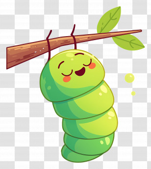 Caterpillar Sleeping On Leaf - Cute Caterpillar On Branch Transparent PNG