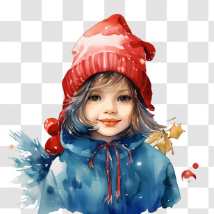 Winter Hat - Child In Red Hat Watercolor Illustration Transparent PNG