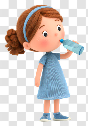 Girl Drinking Pure Water - Girl Drinking From Bottle Cartoon Illustration Transparent PNG
