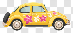 Vintage Yellow Car - Yellow Floral Vintage Car Transparent PNG