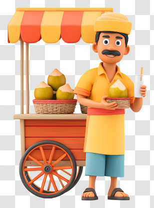Indian Coconut Water Seller - Coconut Vendor With Cart Transparent PNG