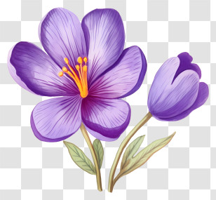 Hand Painted - Budding Purple Crocus Flowers Illustration Transparent PNG
