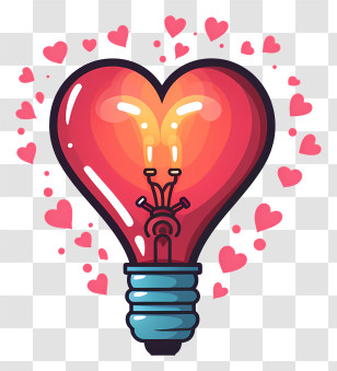 Light Bulb With Heart - Heart-Shaped Light Bulb With Romantic Elements Transparent PNG