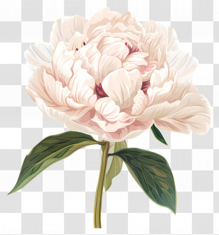 Peony - Light Pink Peony Flower With Green Leaves Transparent PNG