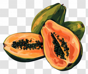 Papayas - Papaya Fruit Slices Showing Seeds Inside Transparent PNG