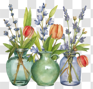 Cartoon - Watercolor Flower Bouquets In Glass Vases Transparent PNG