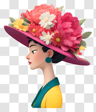 Woman With Floral Hat Portrait Transparent PNG