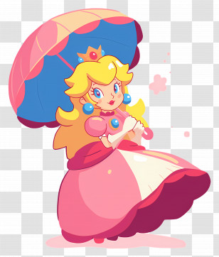 Princess Peach - Cartoon Princess With An Umbrella Transparent PNG